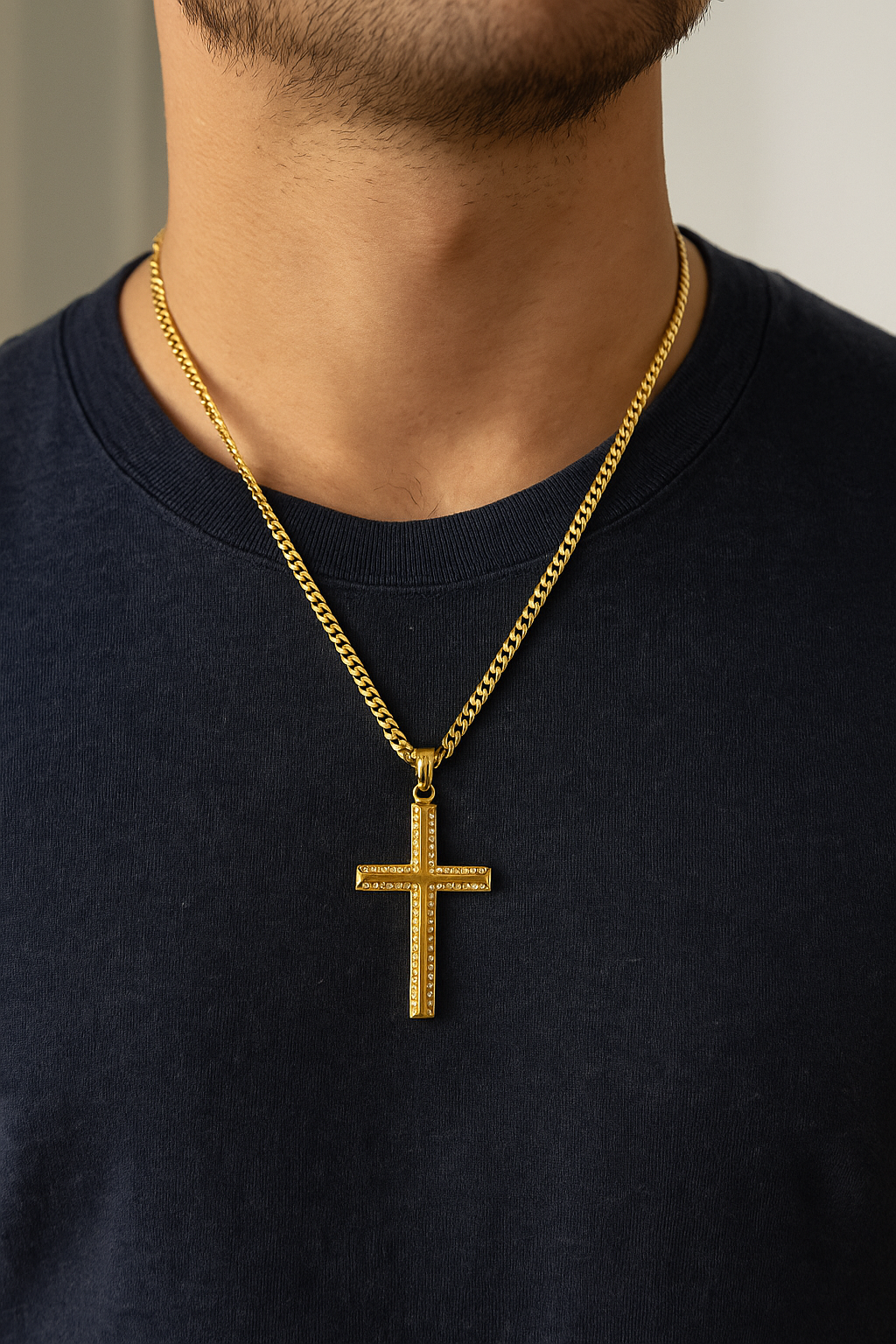 Giovani 18K Gold Plated Cross Pendant with 24" Cuban Chain – Modern Faith Jewelry for Men