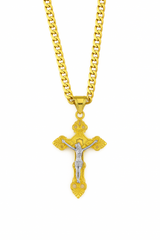 18K Gold Plated Two-Tone Crucifix Pendant with 24" Cuban Chain – Faith & Elegance Combined