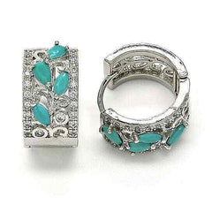 Rhodium Plated Huggie Hoop with Teardrop Stones in Turquoise