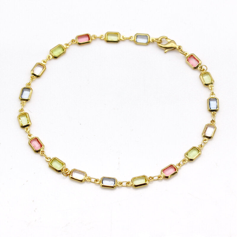 Giovani GOLD NYC 18K Gold-Filled High-Polish Multi-Color Crystal Baguette Anklet
