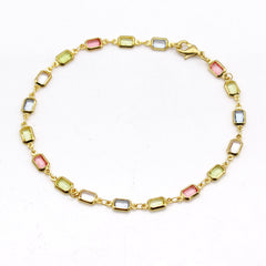 Giovani GOLD NYC 18K Gold-Filled High-Polish Multi-Color Crystal Baguette Anklet
