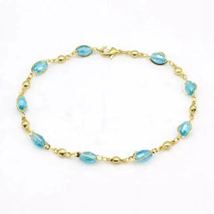 Giovani GOLD NYC 18K Gold Filled Elegant Light Blue Oval-Link Anklet