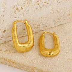 Giovani GOLD NYC 14K Gold Oval Diamond Cut Bamboo Hoop Earring