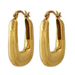 Giovani GOLD NYC 14K Gold Oval Diamond Cut Bamboo Hoop Earring