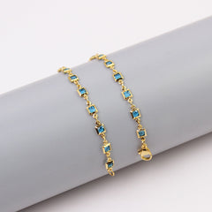 Giovani GOLD NYC 18K-Gold-Plated Light Blue Square-Crystal Anklet