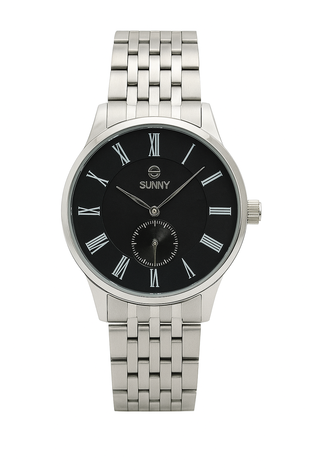 Sunny Roman Black Dial Stainless Steel Watch – Classic Quartz Men’s Timepiece