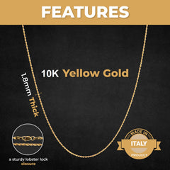 14K Yellow Gold Unisex Chain Necklace | 14 Karat 1.5MM Pure Gold Diamond Cut Rope Twisted Braided Necklace With Lobster Clasp For Men & Women | Available In 16'' To 30’'