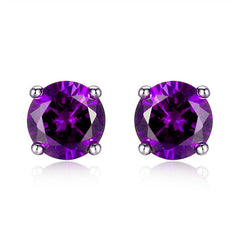 925 Sterling Silver 6mm Round-Cut Amethyst Stud Earrings