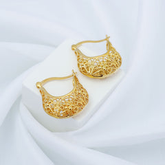 14K Gold Cute Filigree Hoop Earring