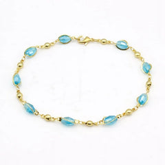Giovani GOLD NYC 18K GOLD AQUAMARINE OVAL CRYSTAL ANKLE BRACELET