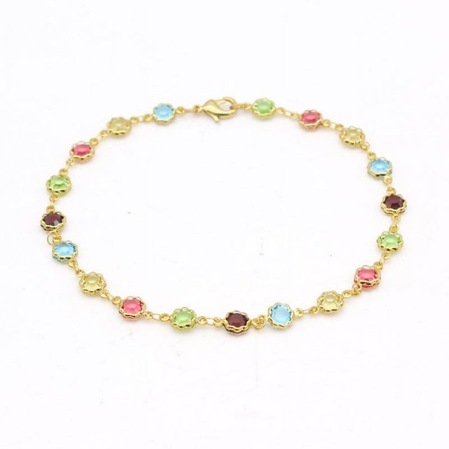 Giovani GOLD NYC 18K GOLD FILLED HIGH POLISH FINSH MULTI COLOR FLOWER CRYSTAL ANKLE BRACELET