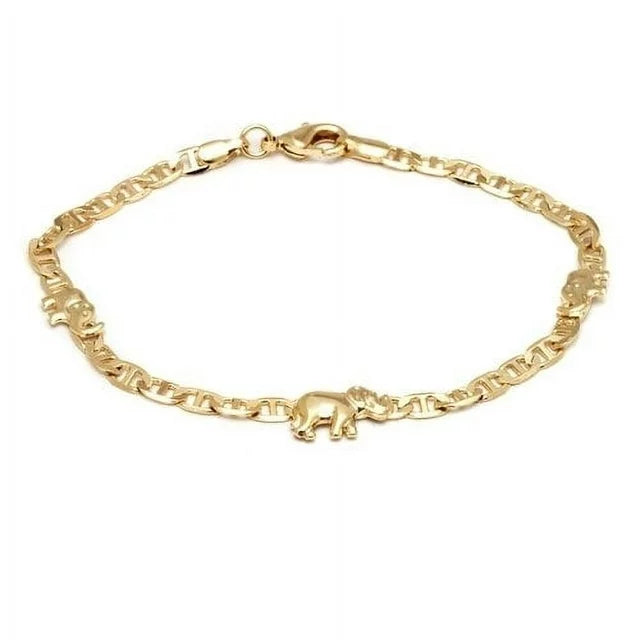 Giovani GOLD NYC 18K Go ld Mariner link elephant Bracelet 8'' Womens Teens