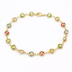Giovani GOLD NYC 18K Gold Filled Puffy Flower Anklet – Multi-Color Crystal Accents, Dainty & Fun