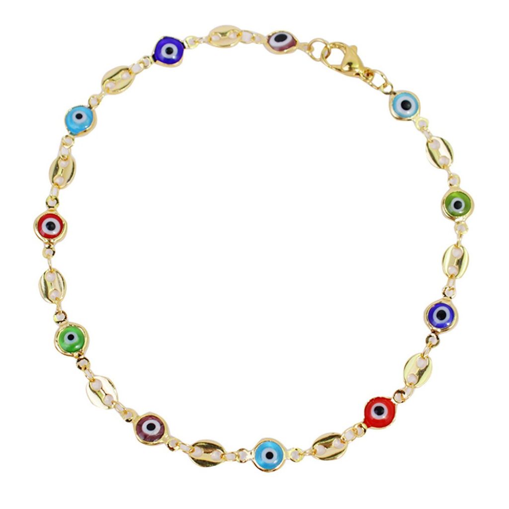 Giovani GOLD NYC 18K-Gold Mariner Multicolor Evil Eye Crystal Anklet