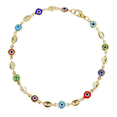 Giovani GOLD NYC 18K-Gold Mariner Multicolor Evil Eye Crystal Anklet