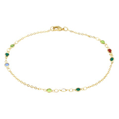 Giovani GOLD NYC 18K-Gold-Filled Dainty Multicolor Crystal Anklet