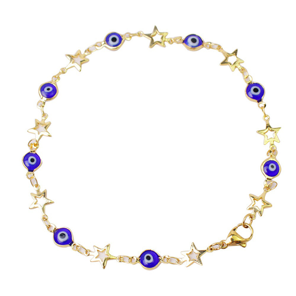 Giovani GOLD NYC 18K Star Blue Evil Eye Crystal Anklet