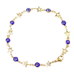 Giovani GOLD NYC 18K Star Blue Evil Eye Crystal Anklet