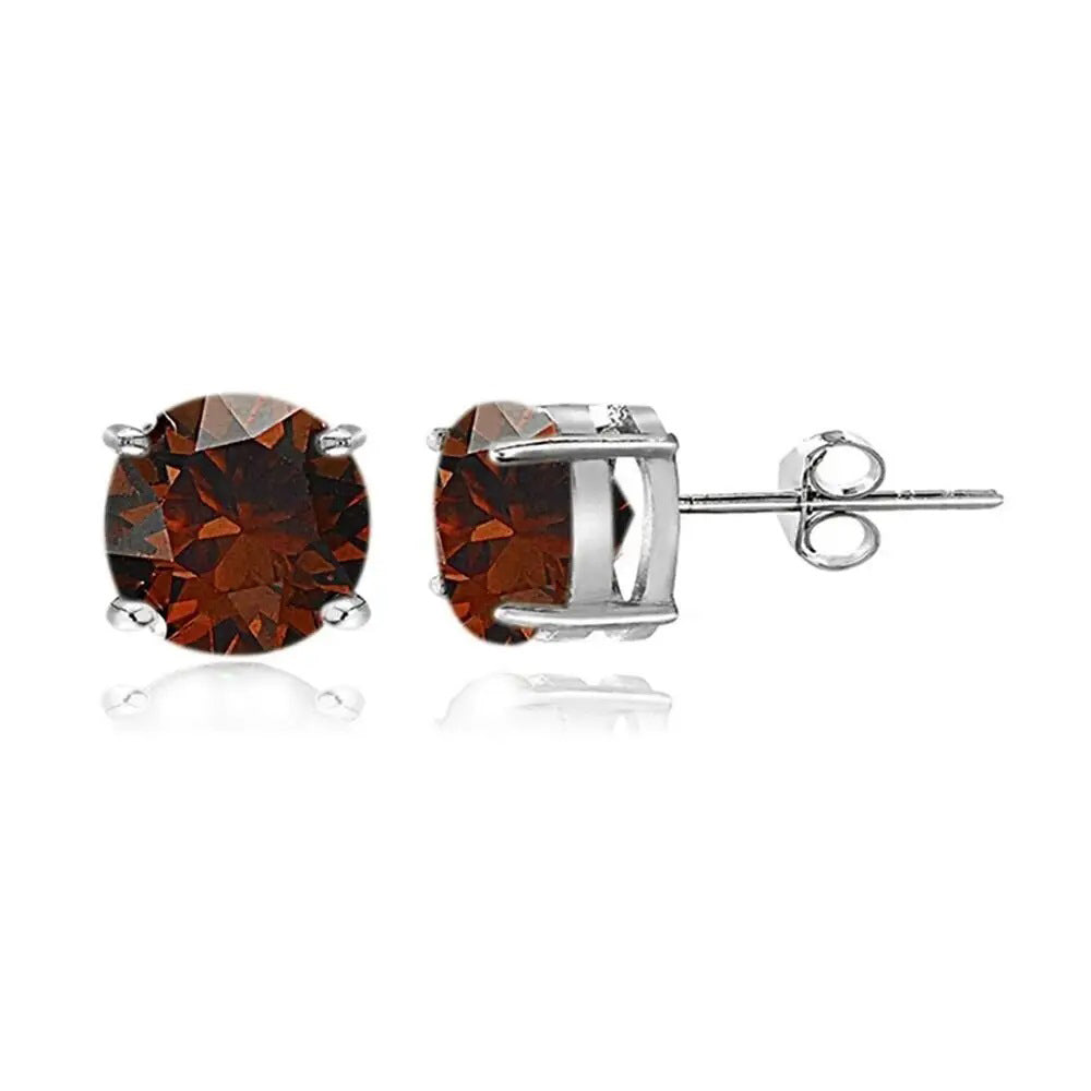 Giovani GOLD NYC Austrian Crystal Sterling Silver Garnet 6mm Round Stud Earrings