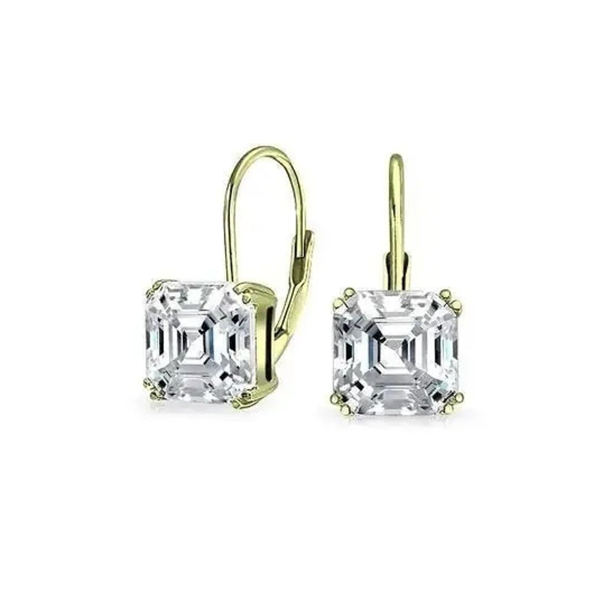Giovani GOLD NYC 1.5 Carat CZ White Topaz Asscher-Cut Leverback Earrings