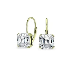 Giovani GOLD NYC 1.5 Carat CZ White Topaz Asscher-Cut Leverback Earrings