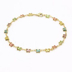 Multicolor Crystal Butterfly Ankle Bracelet