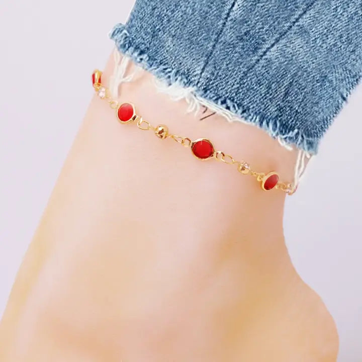 Giovani GOLD NYC 18K GOLD PLATED HIGH POLISH FINISH RED CRYSTAL ANKLET