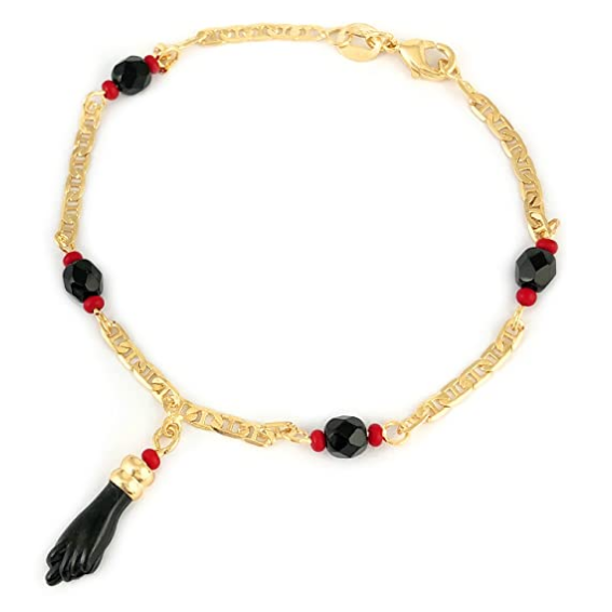 Giovani GOLD NYC 18K Gold-Filled Evil Eye Azabache Hand Charm Protection Mariner Bracelet