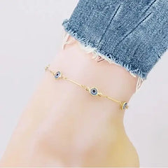 Giovani GOLD NYC 18K GOLD PLATED BAR STYLE LIGHT BLUE EVIL EYE CRYSTAL ANKLET