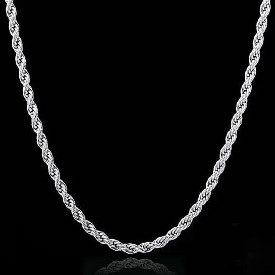 14K White Gold Plated Silver Plated Rope Twist Braided Chain