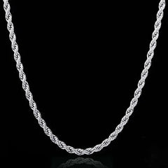 14K White Gold Plated Silver Plated Rope Twist Braided Chain