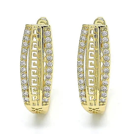 14K Gold Hoop Earrings – Greek Key Design, Polished Finish