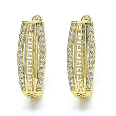 14K Gold Hoop Earrings – Greek Key Design, Polished Finish