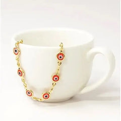 Giovani GOLD NYC 18K Gold Plated Mariner Chain Anklet with Red Evil Eye Crystal Charm
