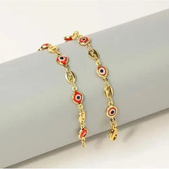 Giovani GOLD NYC 18K Gold Plated Mariner Chain Anklet with Red Evil Eye Crystal Charm