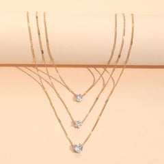 Crystal Drop Star Heart Layered Necklace