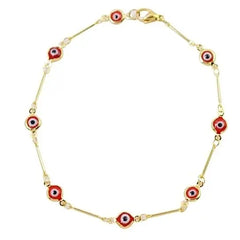 Giovani GOLD NYC 18K GOLD PLATED BAR STYLE RED EVIL EYE CRYSTAL ANKLET