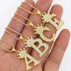 Giovani GOLD NYC A-Z Alphabet Initial Crown Pendant Necklace Unisex  All ages