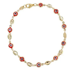Giovani GOLD NYC 18K Gold Plated Mariner Chain Anklet with Red Evil Eye Crystal Charm