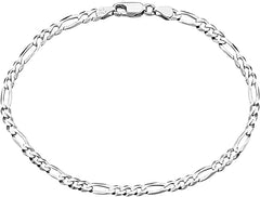 Mens Italian Sterling Silver Solid Figaro Link Chain Bracelet 4.5mm