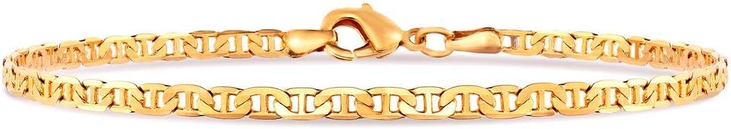 Giovani GOLD NYC Gold Anklet for Women Flat Mariner Anklet 18K Gold Flat Marina Link Anklet for Women - Made In Brazil