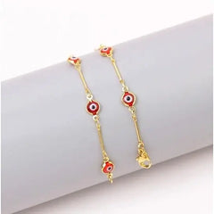 Giovani GOLD NYC 18K GOLD PLATED BAR STYLE RED EVIL EYE CRYSTAL ANKLET