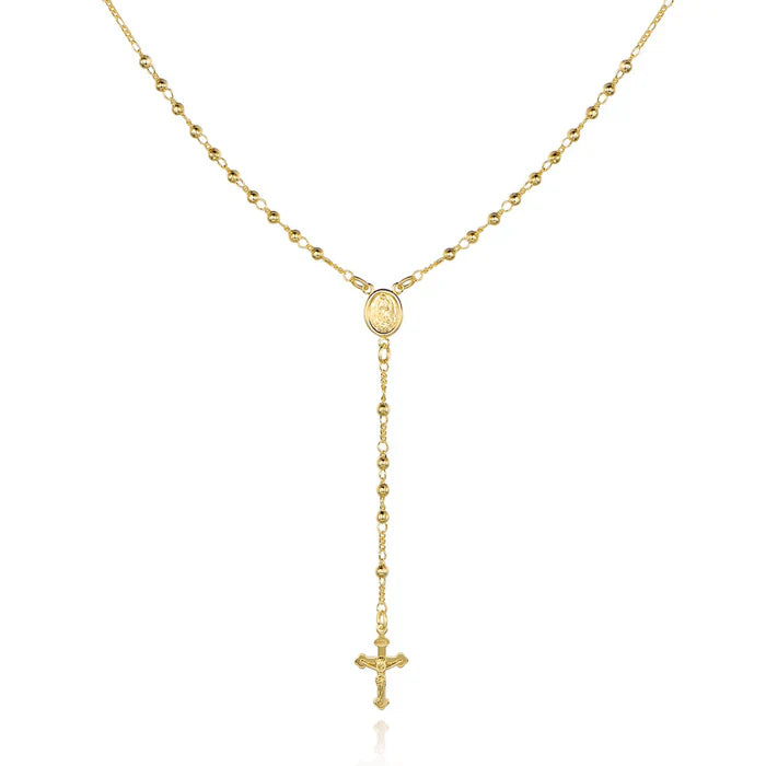 Giovani GOLD NYC 14K Gold Virgin Mary Rosary Bead Cross Necklace 18''