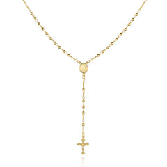 Giovani GOLD NYC Unisex 14K Gold Virgin Mary Rosary Bead Cross Necklace 18''