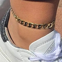 14K YELLOW GOLD PLATED CUBUN CURB LINK ANKLET 5MM 9.5''