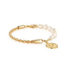 Giovani GOLD NYC 18K Gold Rope & Pearl Anklet with Coin Charm - 10 Inches