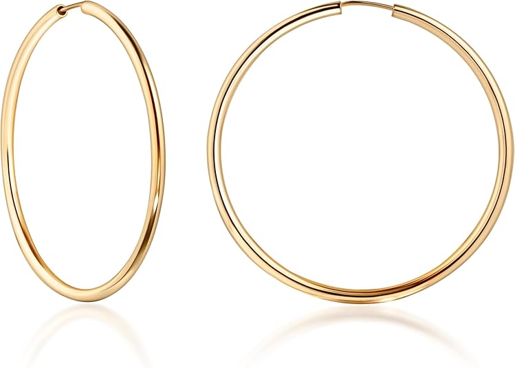 Giovani GOLD NYC 14K Gold Endless Hoop Earrings, 1MM Thick