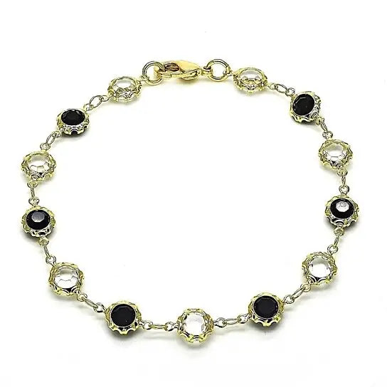 Giovani GOLD NYC 18K Gold Filled Ankle Bracelet – Black & White Round Swarovski Crystals
