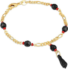 Giovani GOLD NYC 18K Gold Figaro Azabache Bracelet - Made In Brazil 6''