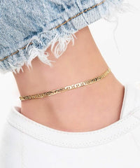 Giovani GOLD NYC Gold Anklet for Women Flat Mariner Anklet 18K Gold Flat Marina Link Anklet for Women - Made In Brazil